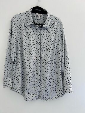Rachel Zoe White Button-Down Shirt with Black Heart Print